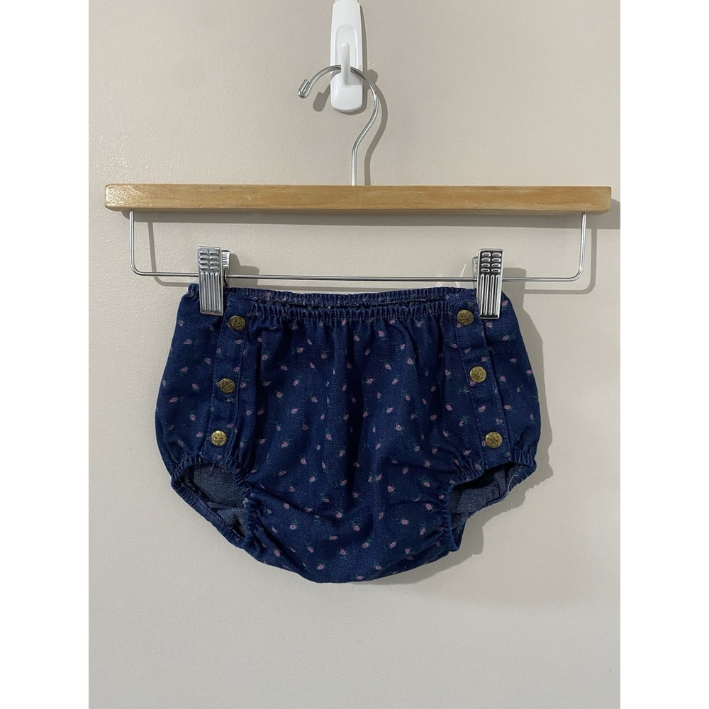 Osh Kosh‎ Denim Bottoms Toddler LARGE Floral Print Sailor Buttons Pockets Bubble